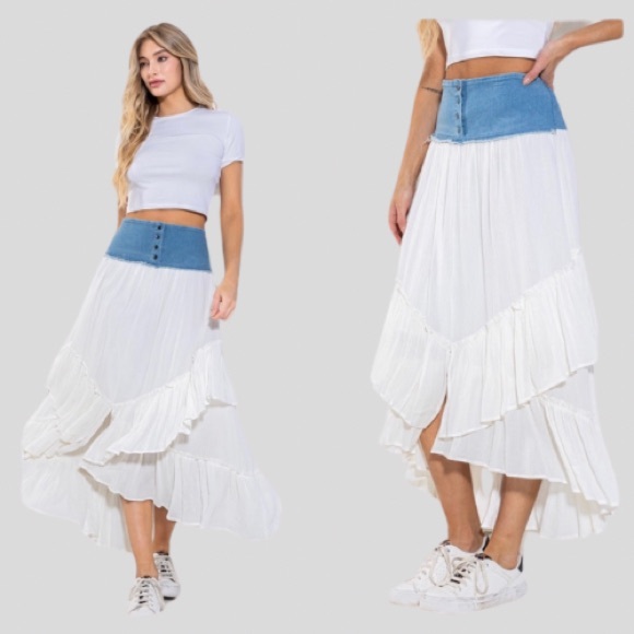 Fabulous Flowy Flirty Gauze Maxi Skirt With Denim Contrast Boutique - Picture 7 of 7
